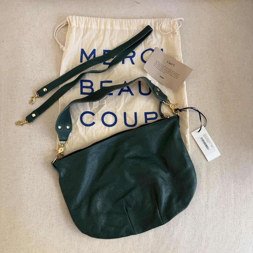 Clare V Dark Green Leather Shoulder Bag Moyen Messenger Deep Sea Pebble